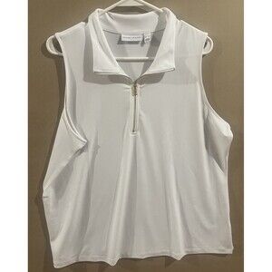 Susan Graver Size XL White Collared Tank W/ Gold Zip Up